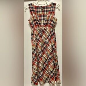 **EDDIE BAUER** Sleeveless Red,Blue,tan, white Plaid Western Style Dress, Sz4